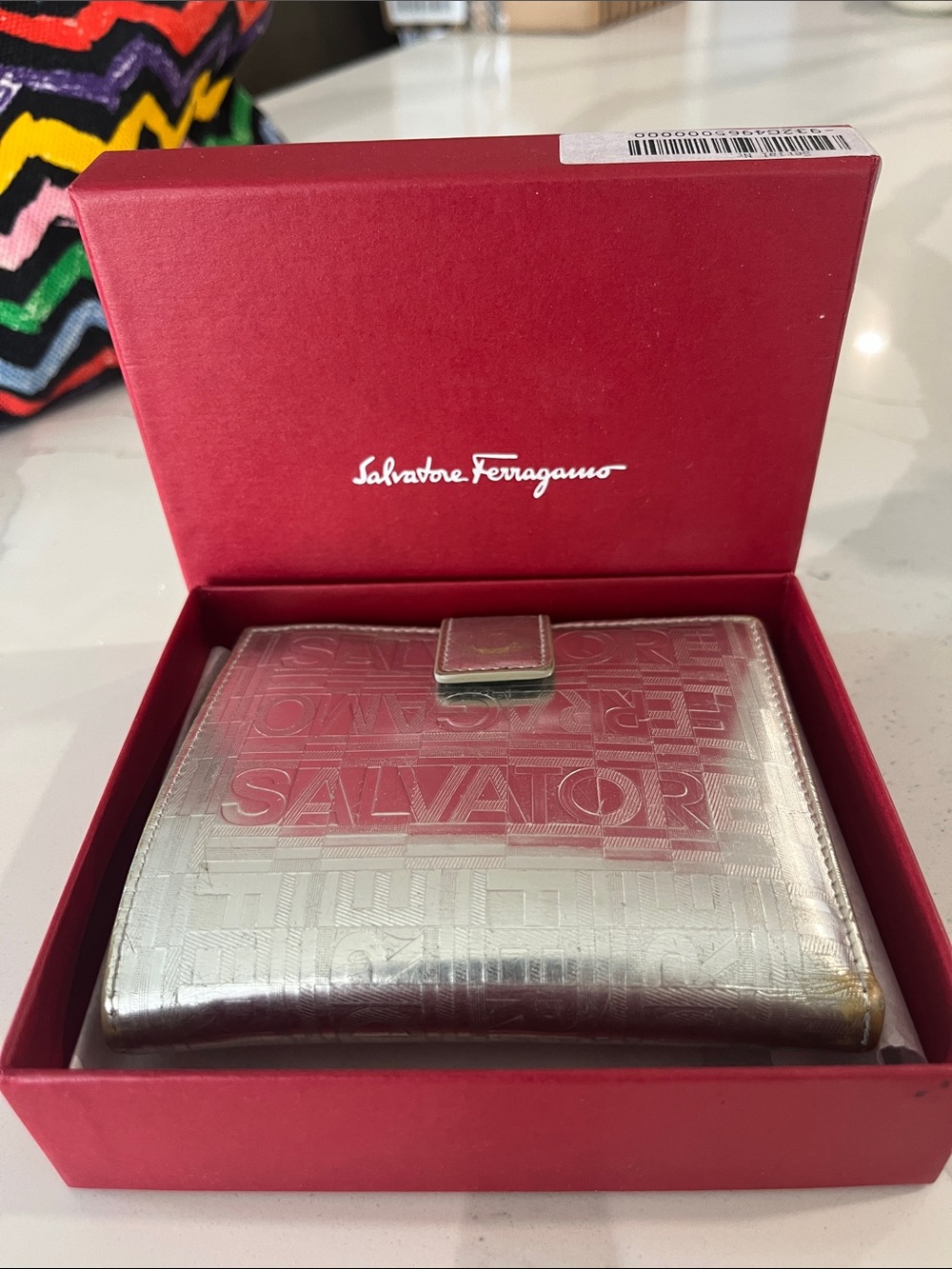 Salvatore Ferragamo Metallic Silver Embossed Wallet - Picture 1 of 7